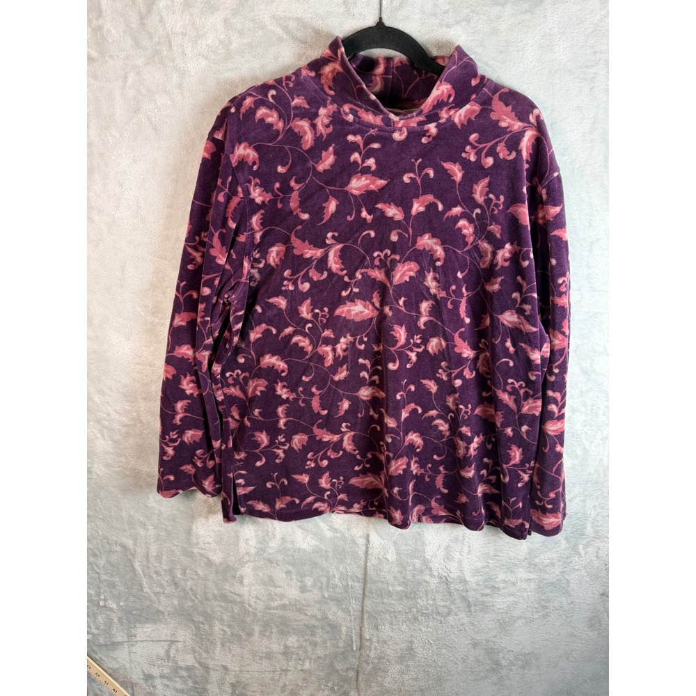 BOLD SPIRIT Petite Top Womens PXL Purple Pink Floral Mock Neck Cotton Taiwan